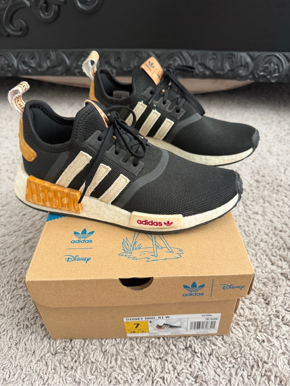 adidas Disney NMD_R1 Women's Box and Tags in Black and Tan Accents